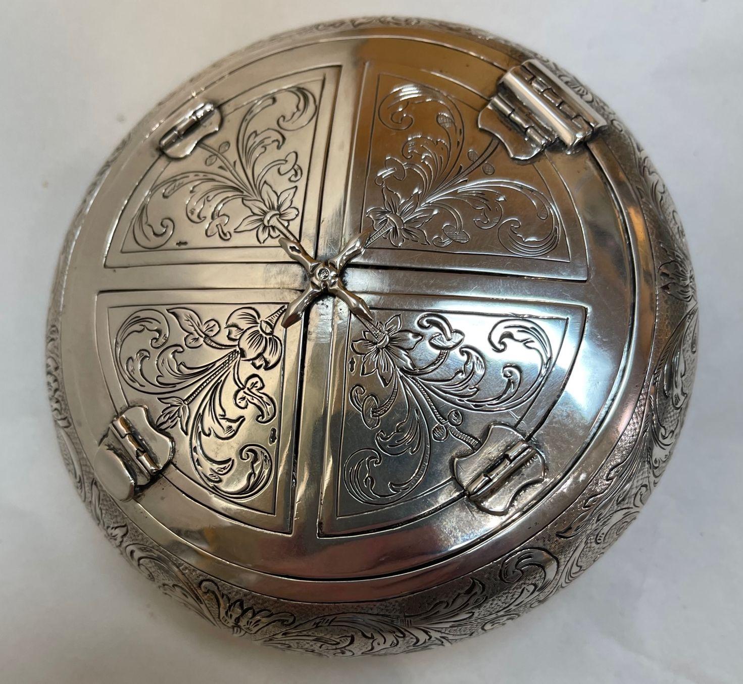 20th Century Rare Antique Dutch Silver Heritage Circular Vintage Marriage Box Container For Sale