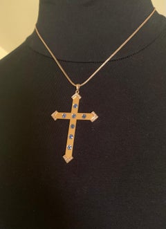 Rare Antique Edwardian Cornflower Blue Sapphire 14K Yellow Gold Disciples Cross