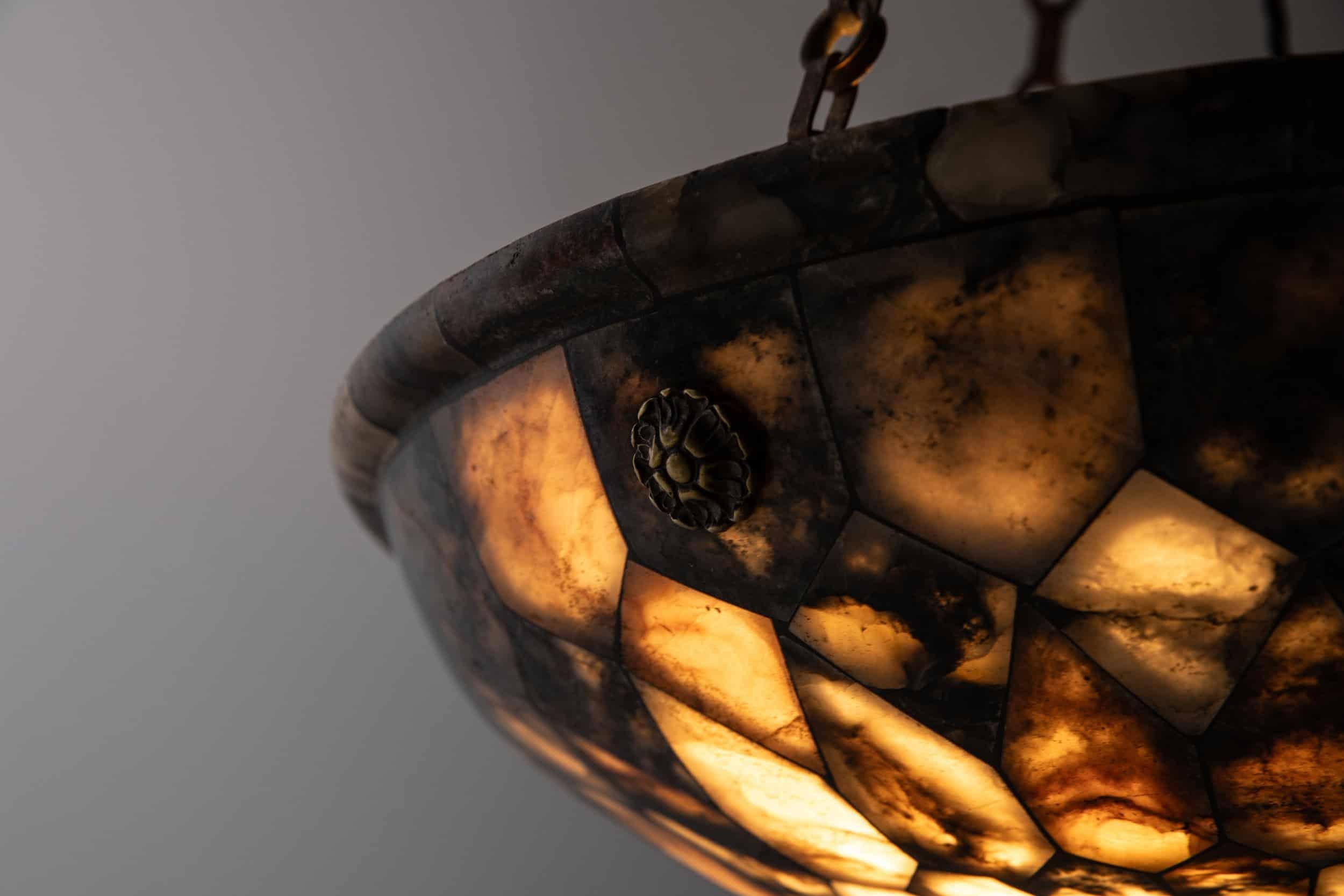 RARE Antique Edwardian Hand Crafted Alabaster Plafonnier Ceiling Light, C.1900 For Sale 4