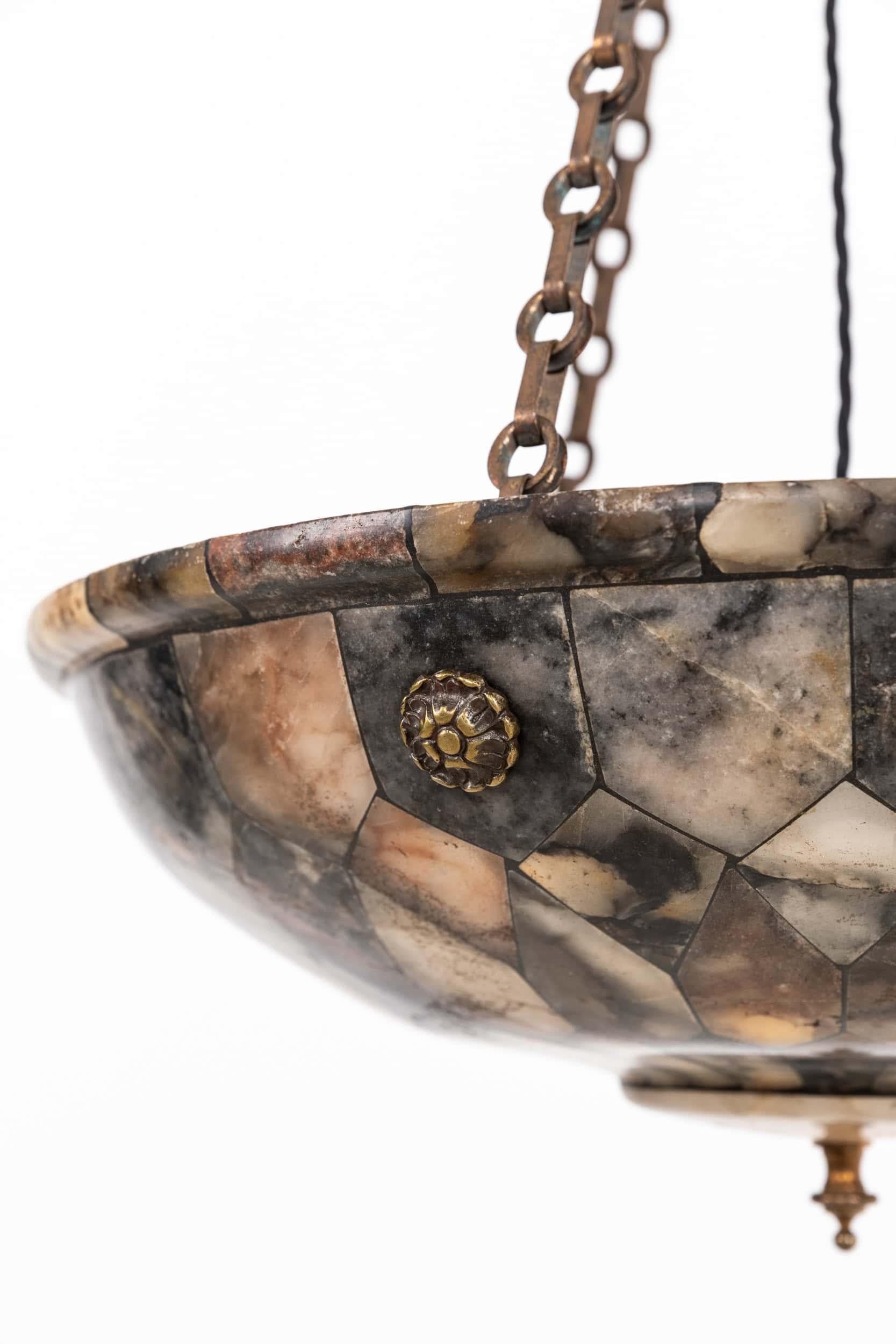 English RARE Antique Edwardian Hand Crafted Alabaster Plafonnier Ceiling Light, C.1900 For Sale