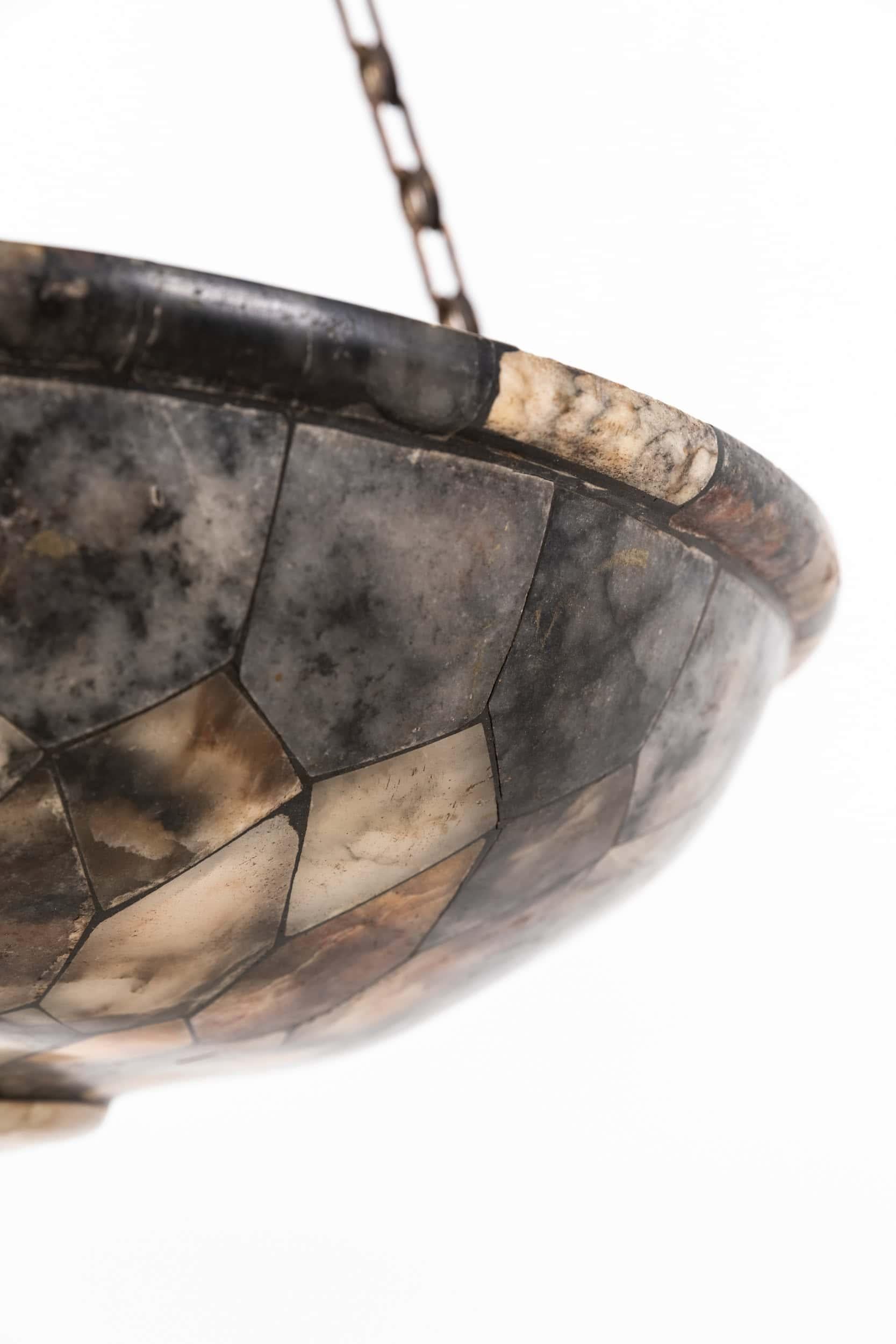 RARE Antique Edwardian Hand Crafted Alabaster Plafonnier Ceiling Light, C.1900 In Fair Condition For Sale In London, GB