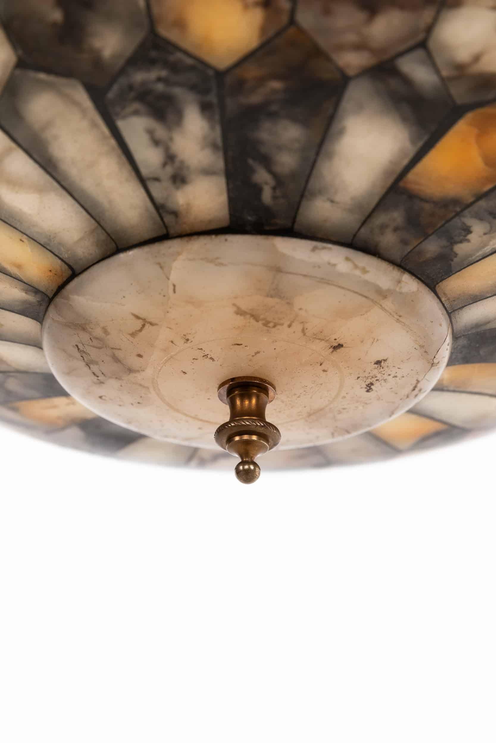 RARE Antique Edwardian Hand Crafted Alabaster Plafonnier Ceiling Light, C.1900 For Sale 1