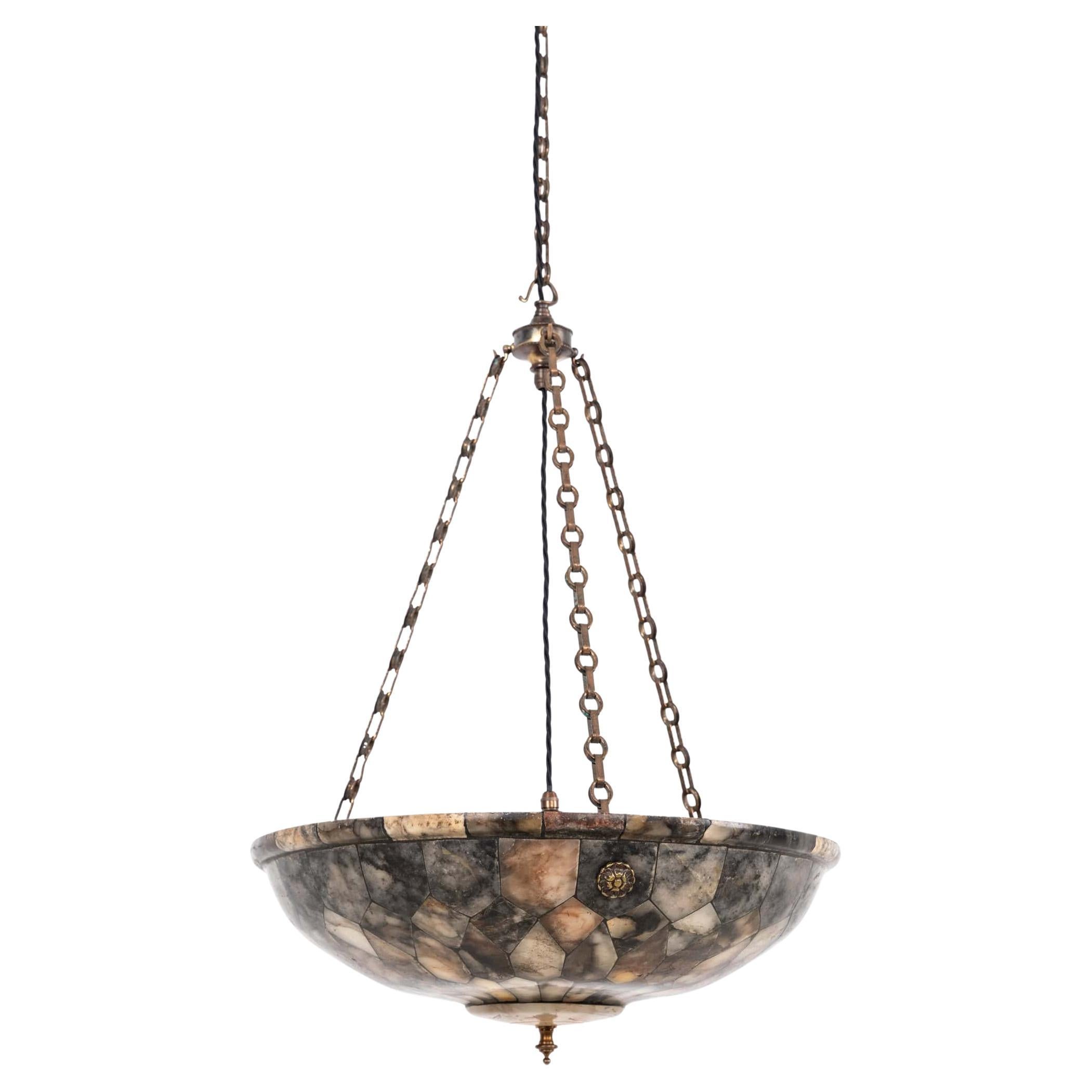 RARE Antique Edwardian Hand Crafted Alabaster Plafonnier Ceiling Light, C.1900 For Sale
