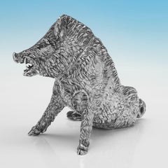 Raro modello antico edoardiano in argento sterling di un cinghiale di Berthold Muller 1906