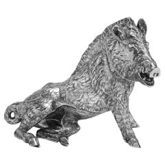 Rare antique Edwardian sterling silver model of a boar by Berthold Muller 1906