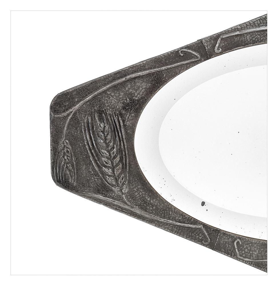 Art Deco Rare Antique Embossed Metal Wall Mirror Signed Chambellan, circa 1915 For Sale