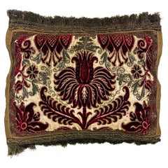 Rare Antique Embroidered Velvet Pillow with Gold and Silver Threads, Venice 1590