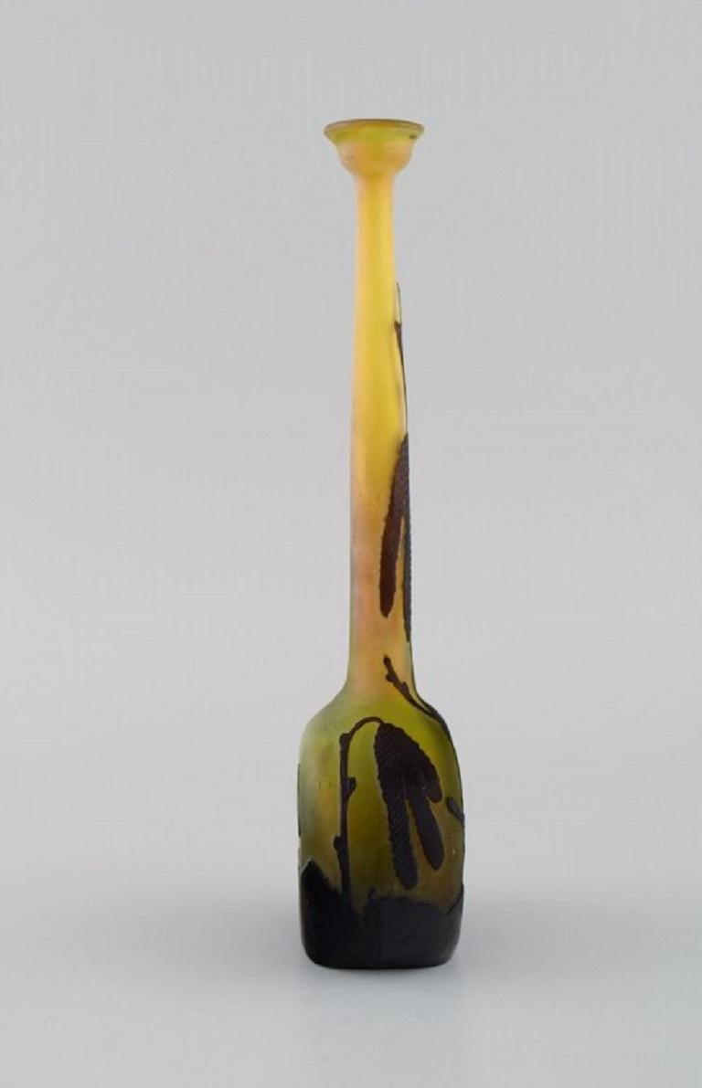 French Rare Antique Emile Gallé Vase in Yellow and Dark Art Glass, Early 20th C For Sale