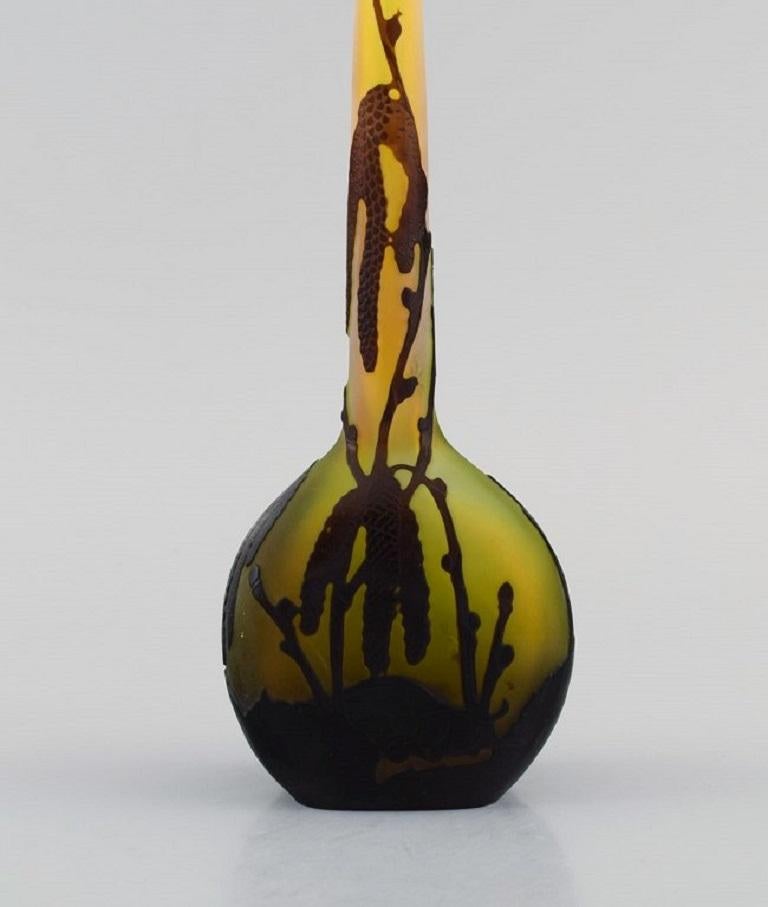 Rare Antique Emile Gallé Vase in Yellow and Dark Art Glass, Early 20th C In Excellent Condition For Sale In Copenhagen, DK