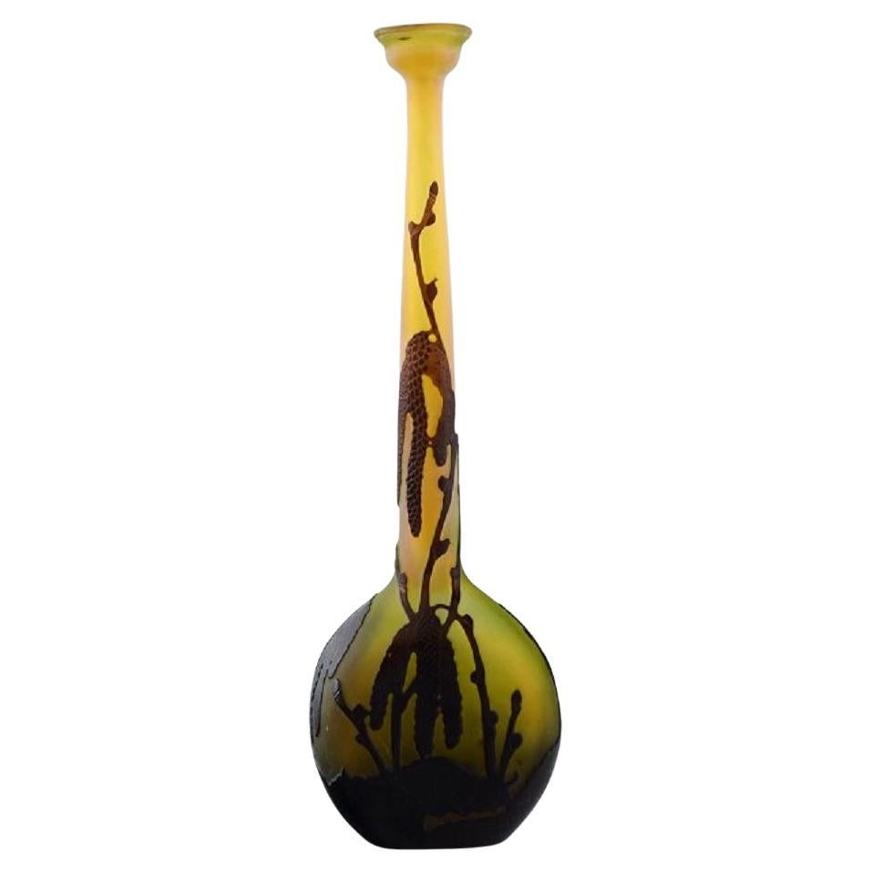 Rare Antique Emile Gallé Vase in Yellow and Dark Art Glass, Early 20th C For Sale