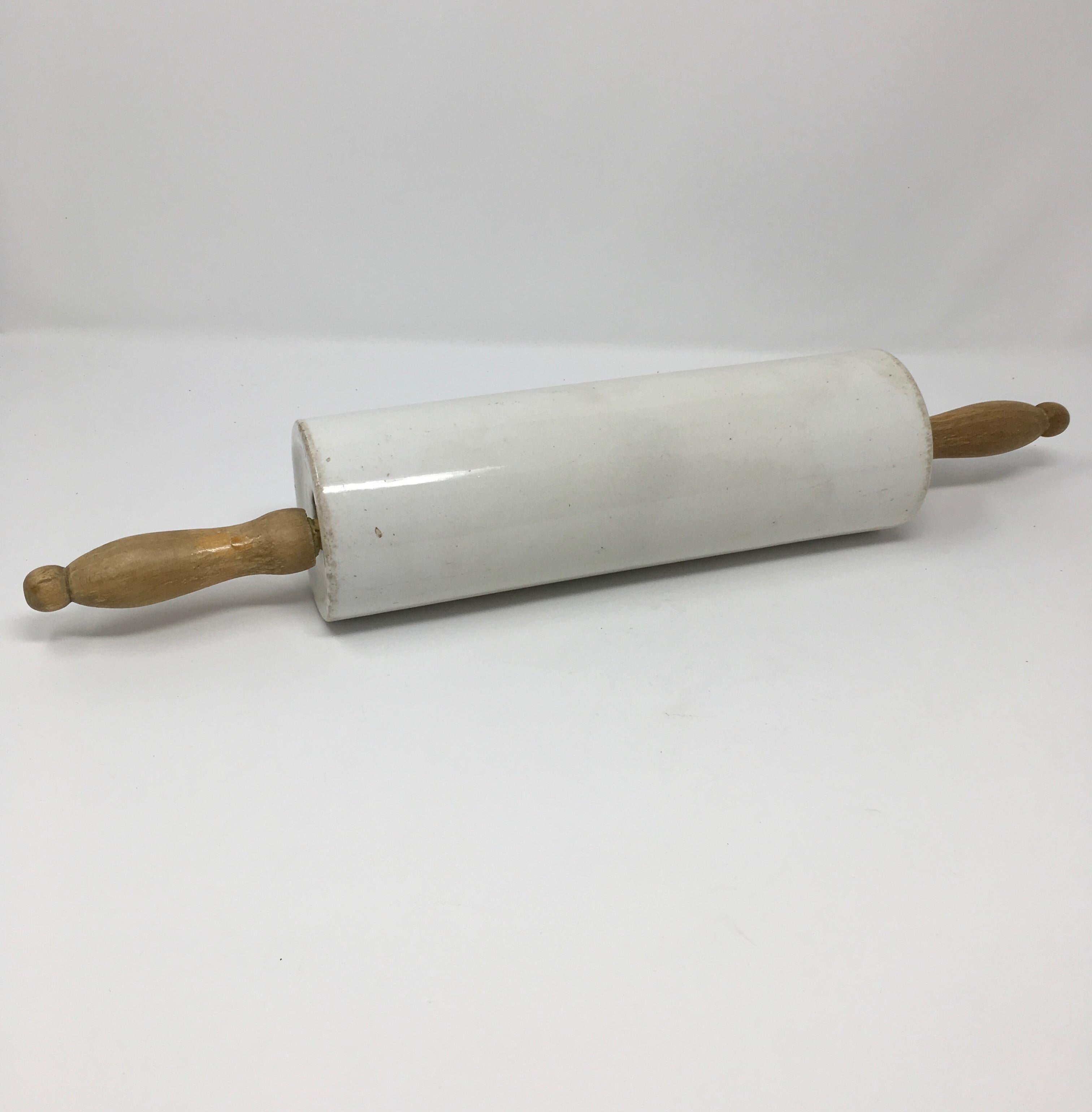 Rare Antique English Advertising Ironstone and Wood Rolling Pin 1