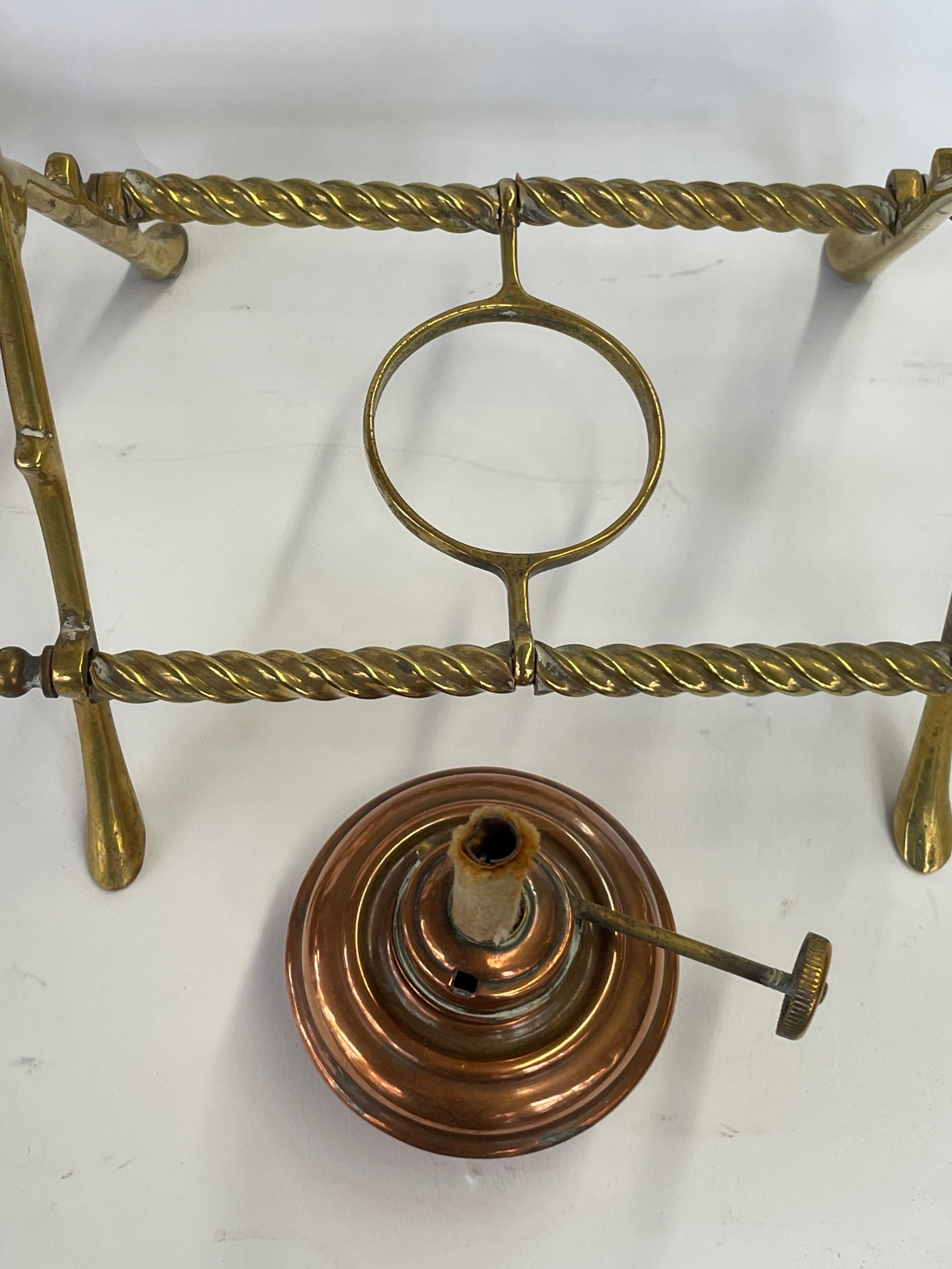 Rare Antique English Aesthetic Movt. Chased Copper Square Tea Kettle on Stand For Sale 1