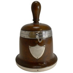 Rare Antique English Bell Shaped Oak and Silver Plate Biscuit Box, circa 1890