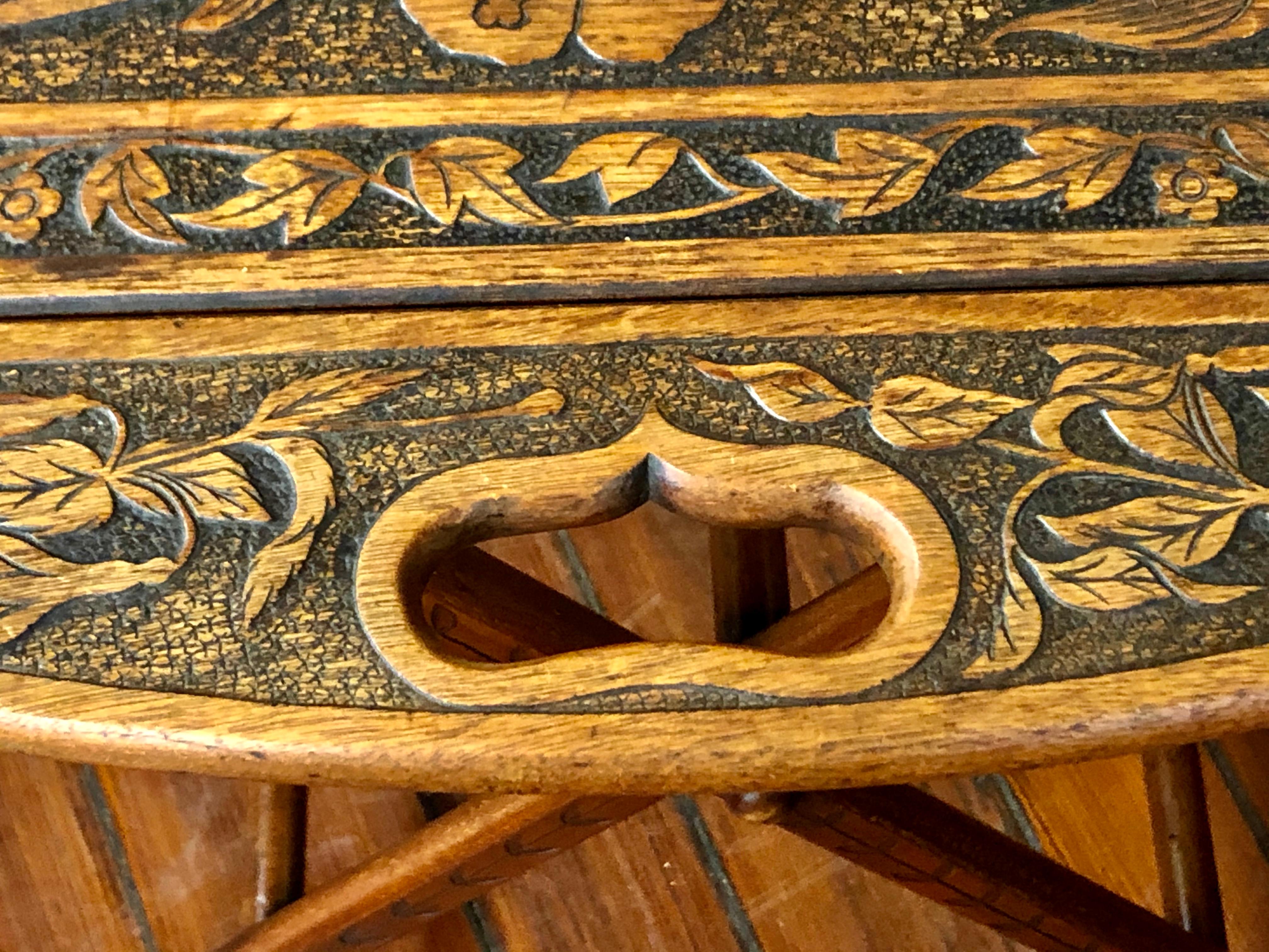 Rare Antique English Carved Walnut Aesthetic Movement Buter's Tray and Stand In Good Condition In Charleston, SC