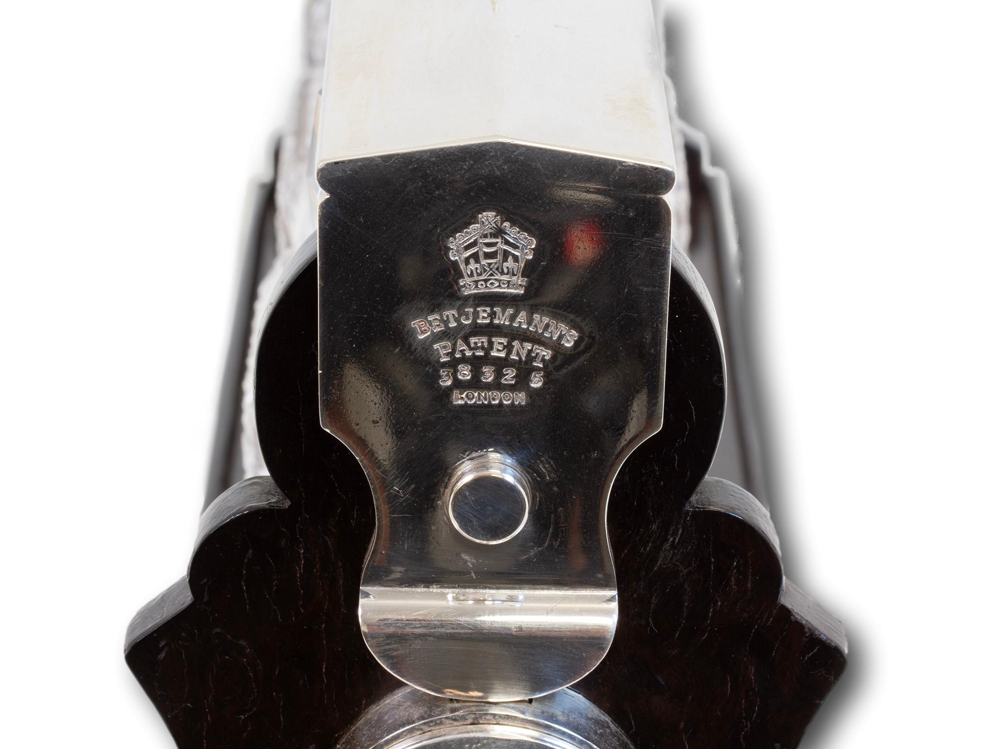 Raro tántalo inglés antiguo de cuatro botellas Coromandel de Betjemann & Sons Chapado en plata en venta