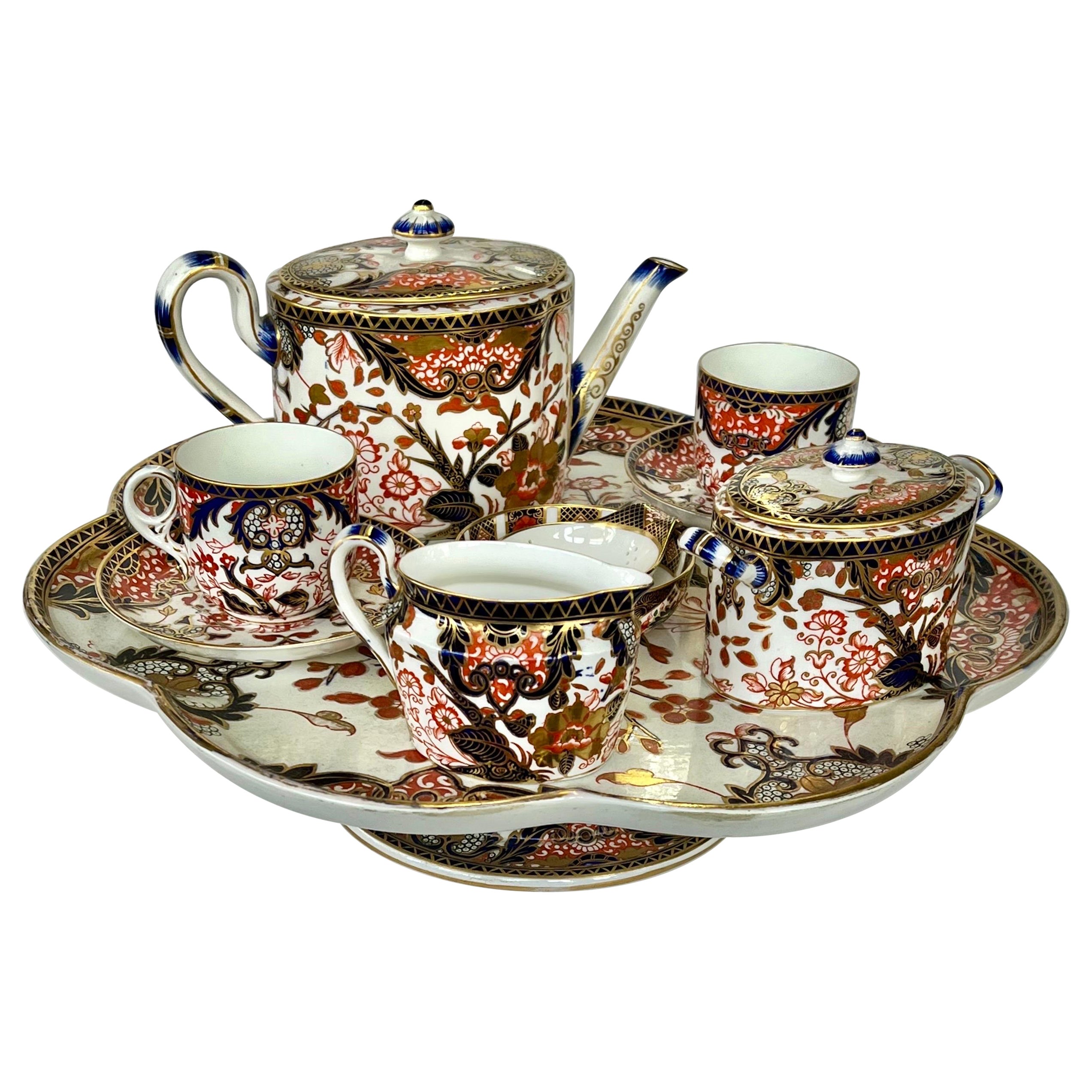 Rare Antique English Derby King's Patt. Imari Porcelain Cabaret Set on Stand
