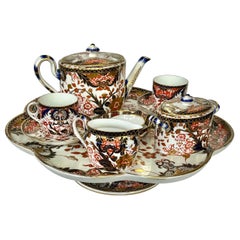 Rare Antique English Derby King's Patt. Imari Porcelain Cabaret Set on Stand