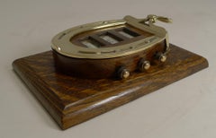 Rare Antique English Equestrian Desk Letter Clip, Horseshoe Perpetual Calendar