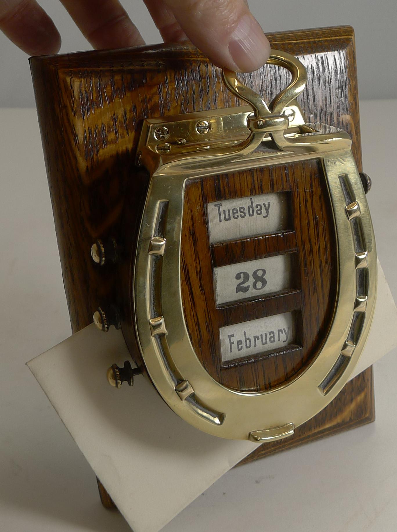 Rare Antique English Equestrian Desk Letter Clip, Horseshoe Perpetual Calendar 1