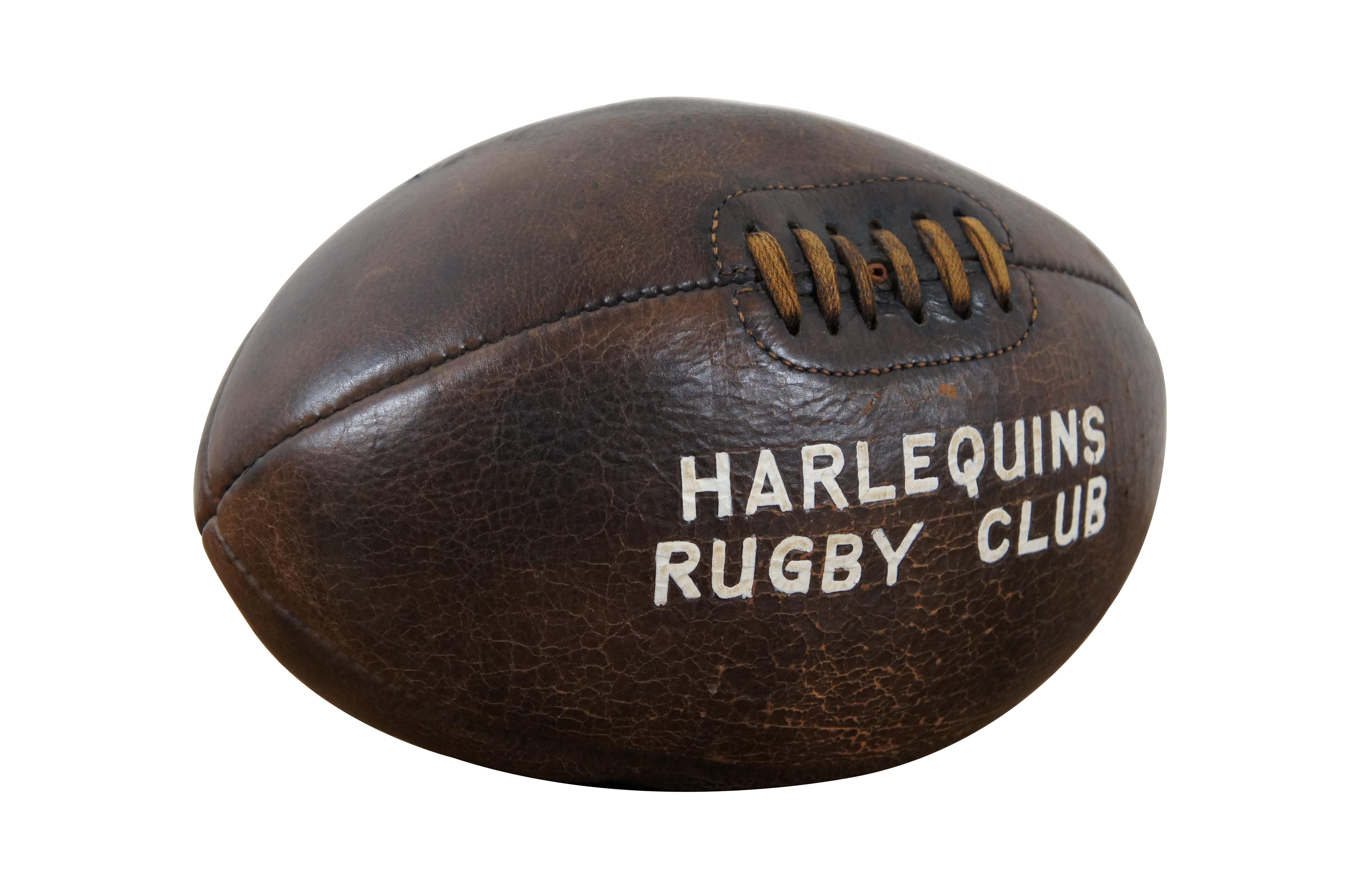 Rare Antique English Four Panel Leather Herlequins Rugby Football Club Ball 12