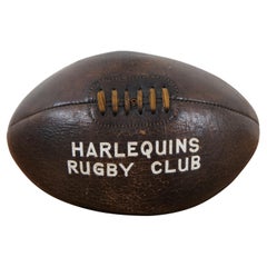 Rare Used English Four Panel Leather Herlequins Rugby Football Club Ball 12"