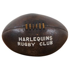Raro e antico pallone inglese a quattro pannelli in pelle Herlequins Rugby Football Club da 12".