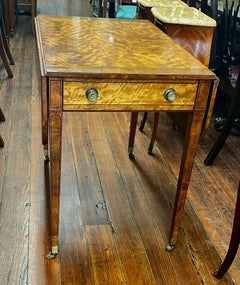 Rare Antique English Geo. III Regency Inlaid Satinwood Drop-Leaf Pembroke Table
