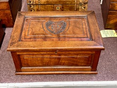 Rare Antique English Hand Carved Burr Walnut Monogrammed Box, Satin-Lined