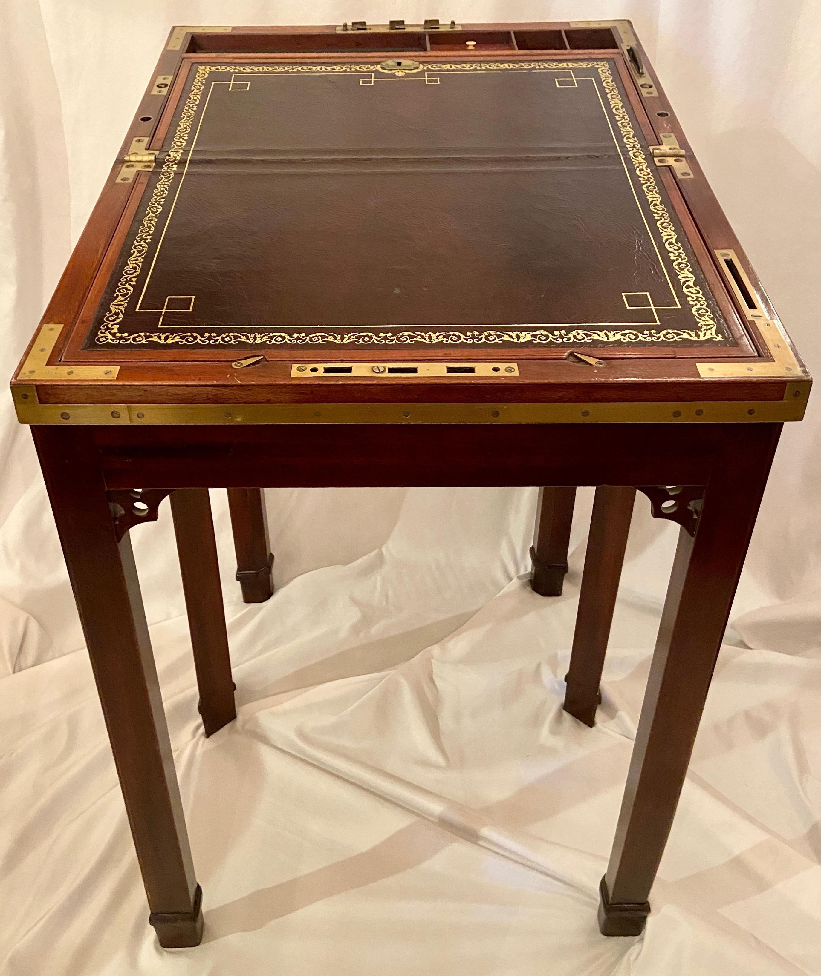Rare antique english mahogany brass bound travel box, circa 1800.