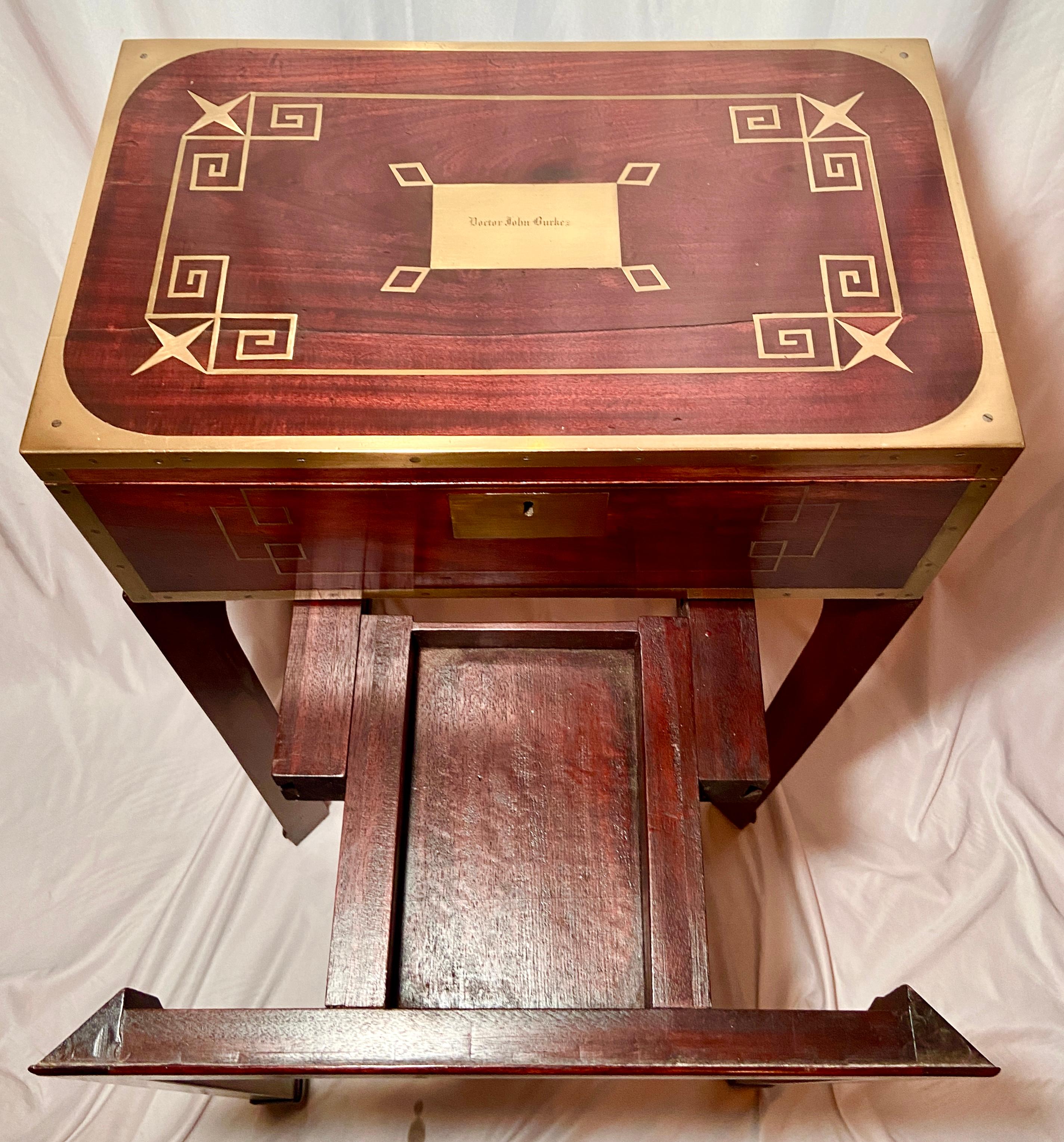 Rare Antique English Mahogany Brass Bound Travel Box, circa 1800 For Sale 1