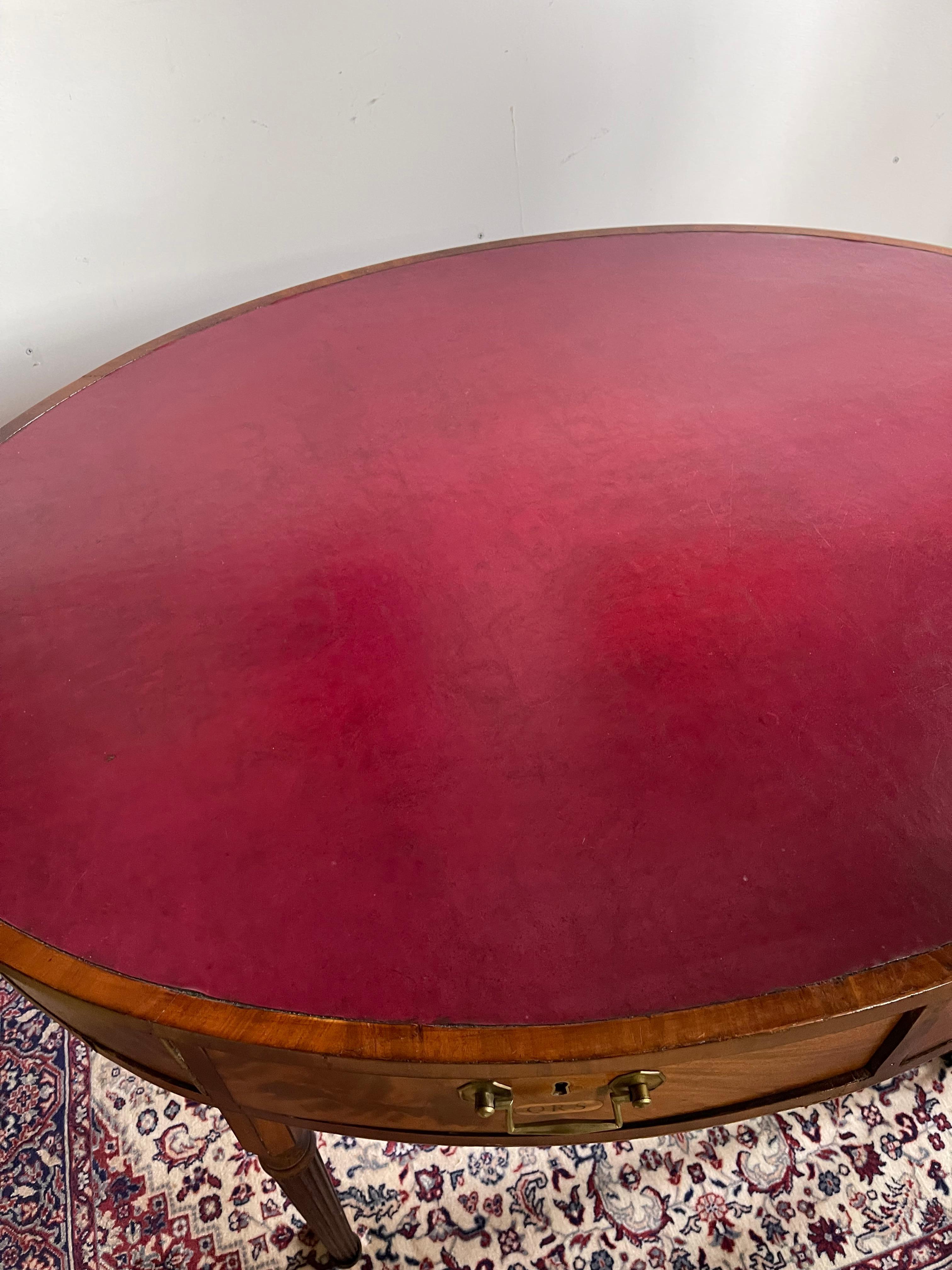Rare Antique English Mahogany Leather Top Ebony Inlaid Oval Rent Table 4