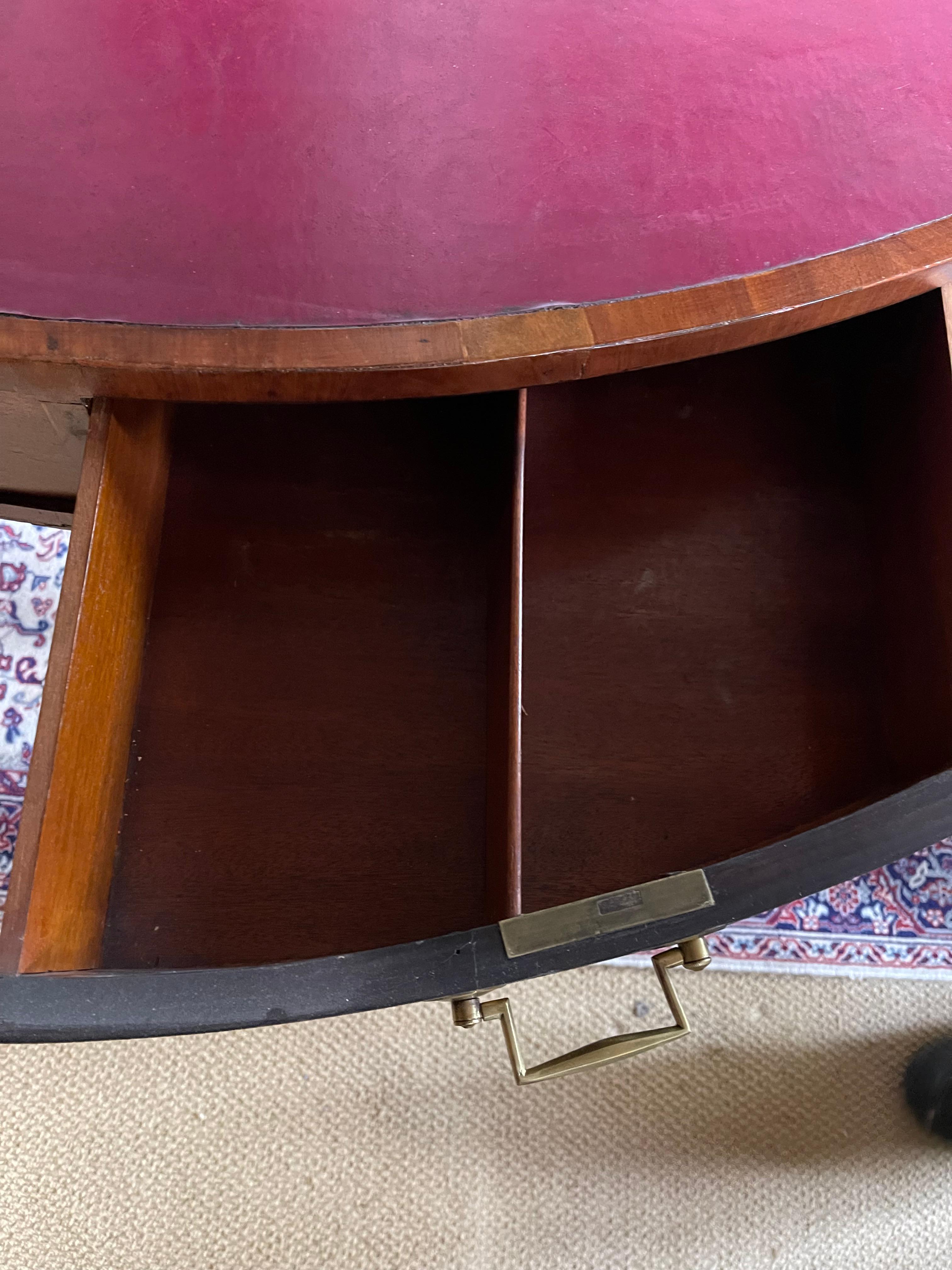 Mid-19th Century Rare Antique English Mahogany Leather Top Ebony Inlaid Oval Rent Table