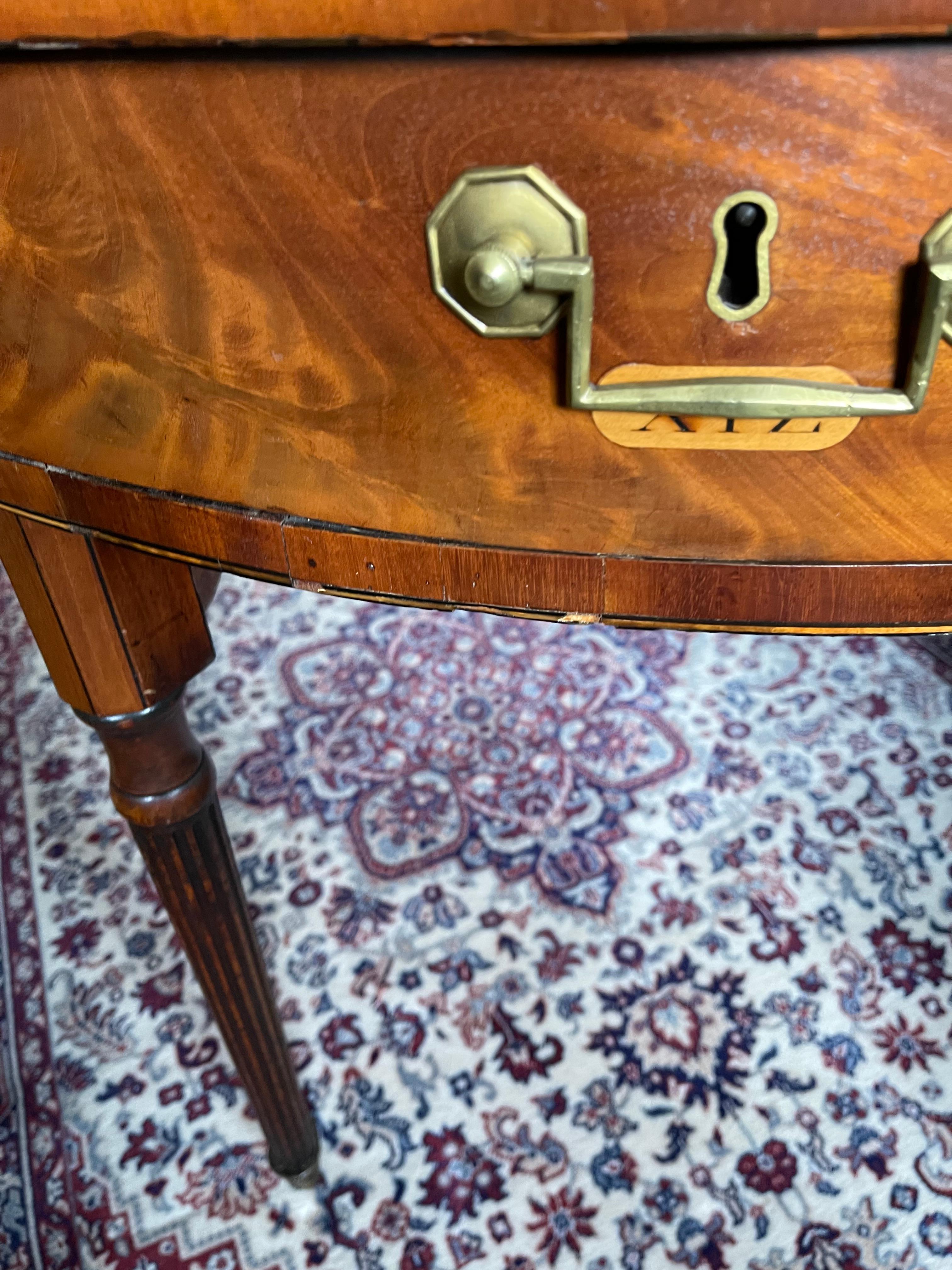 Rare Antique English Mahogany Leather Top Ebony Inlaid Oval Rent Table 1