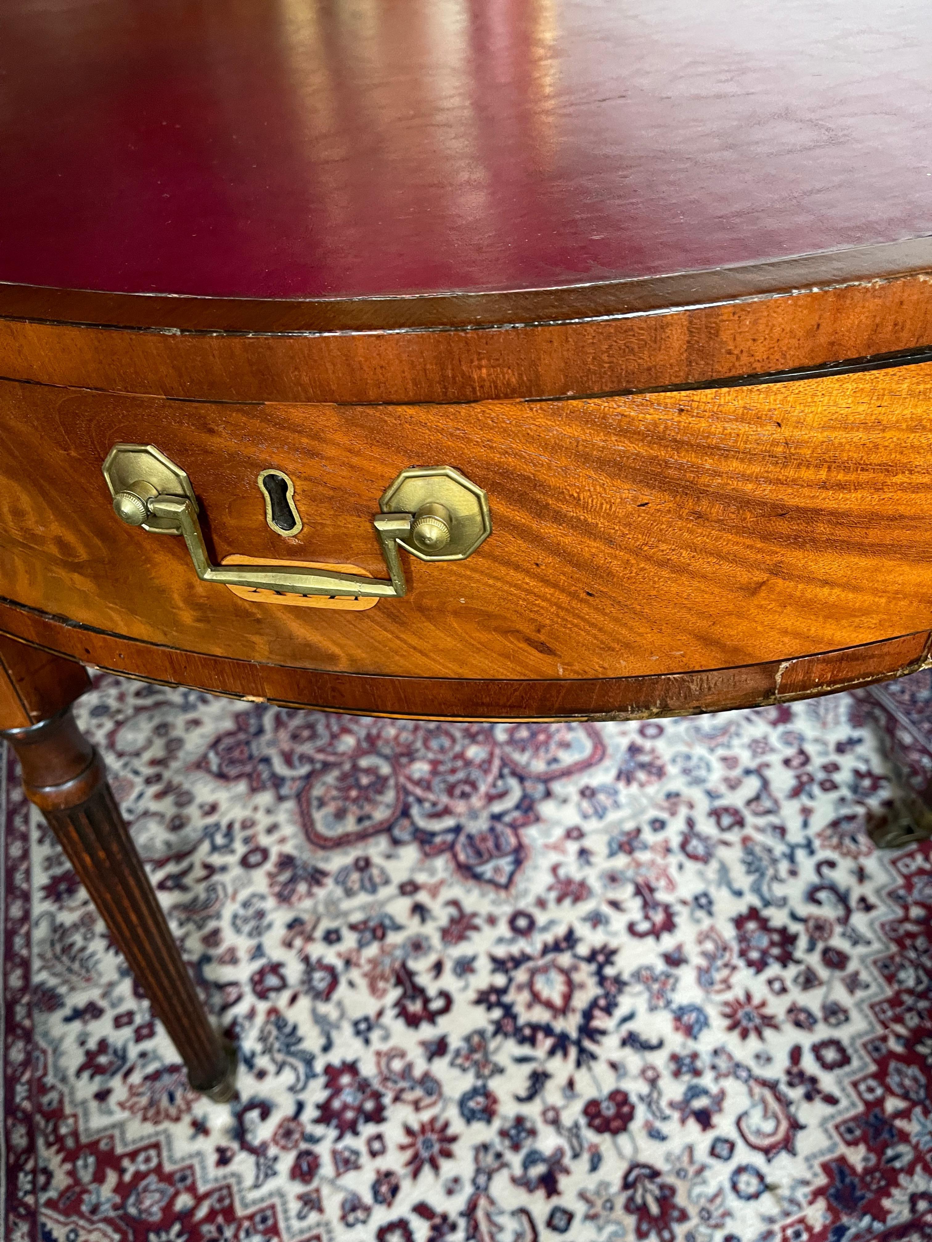 Rare Antique English Mahogany Leather Top Ebony Inlaid Oval Rent Table 2