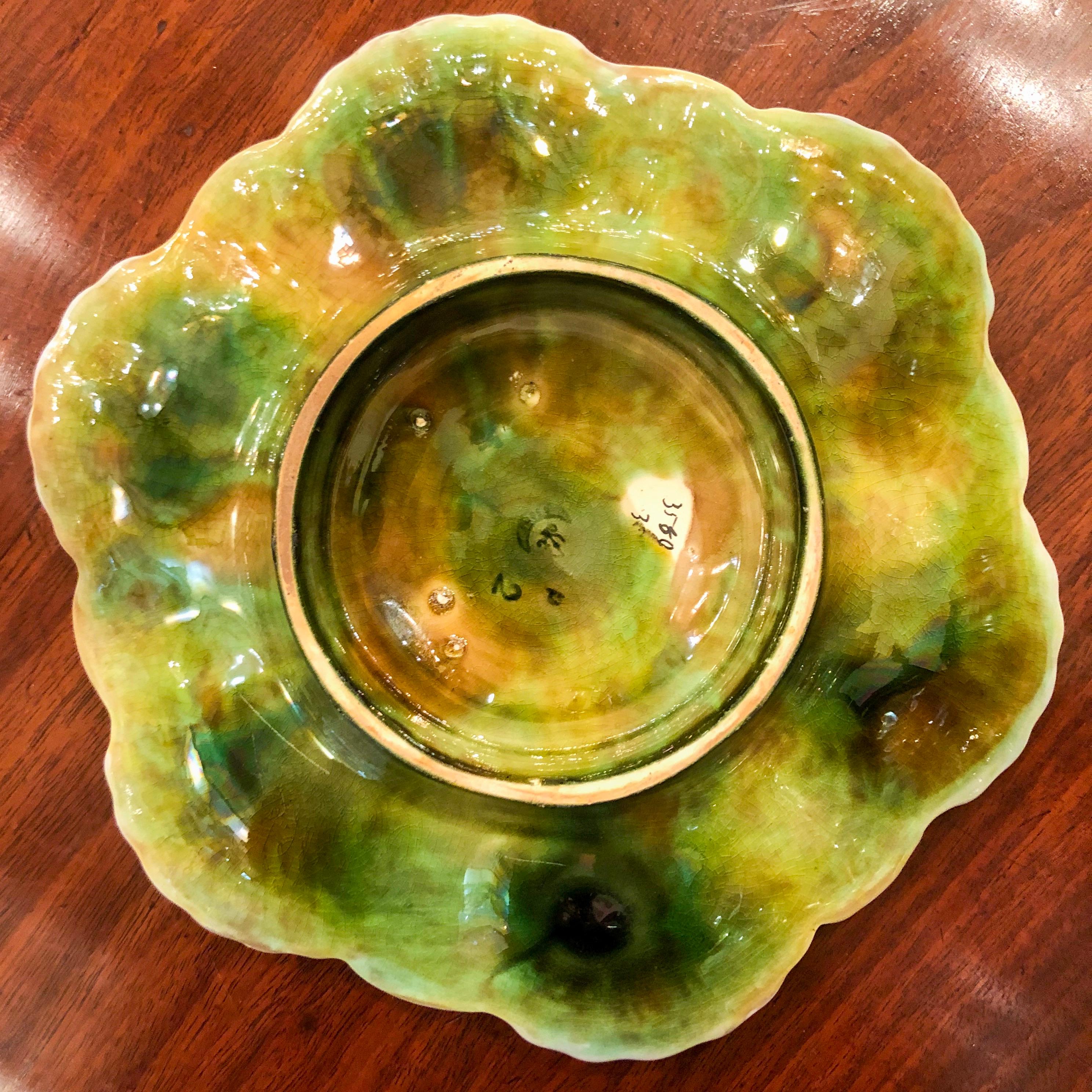 Late 19th Century Rare Antique English Majolica Oyster Plate Signed 