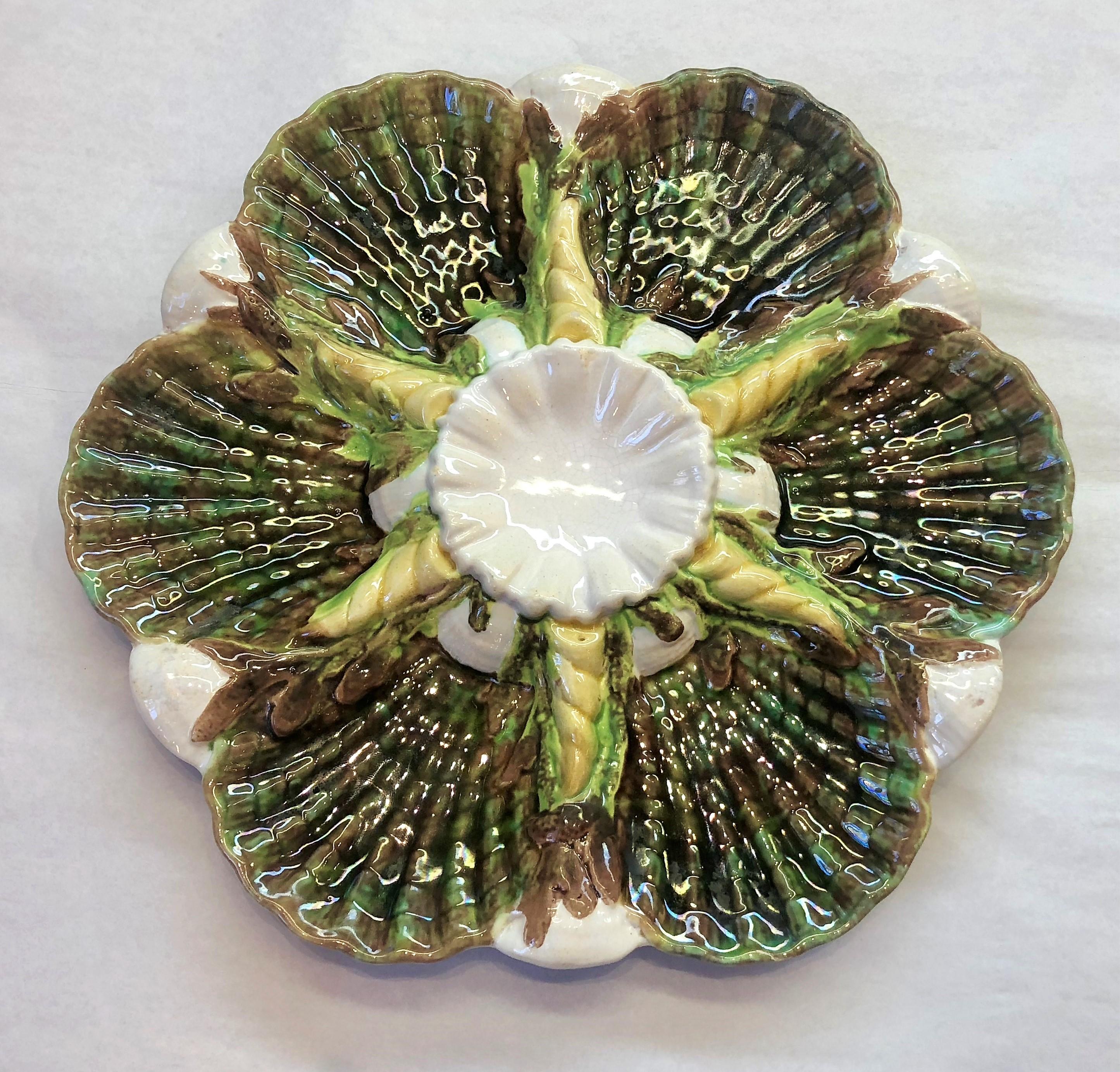 Rare antique English Majolica oyster plate signed George Jones.