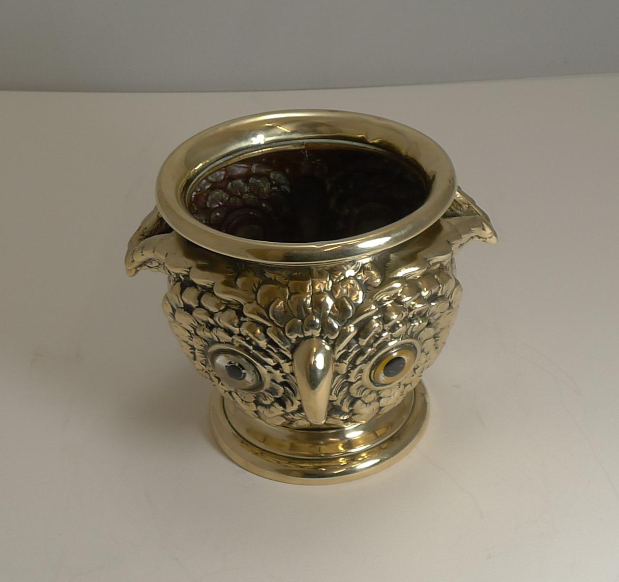Late Victorian Rare Antique English Owl Jardiniere / Planter circa 1880, Glass Eyes