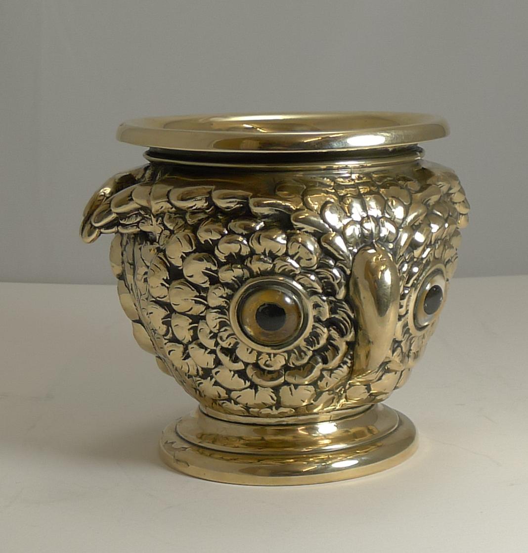 Late 19th Century Rare Antique English Owl Jardiniere / Planter circa 1880, Glass Eyes