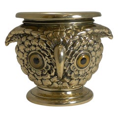 Rare Antique English Owl Jardiniere / Planter circa 1880, Glass Eyes