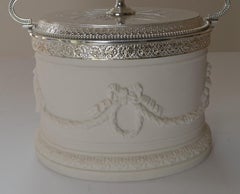 Rare Antique English Parian & Silver Plate Biscuit Box, c.1880