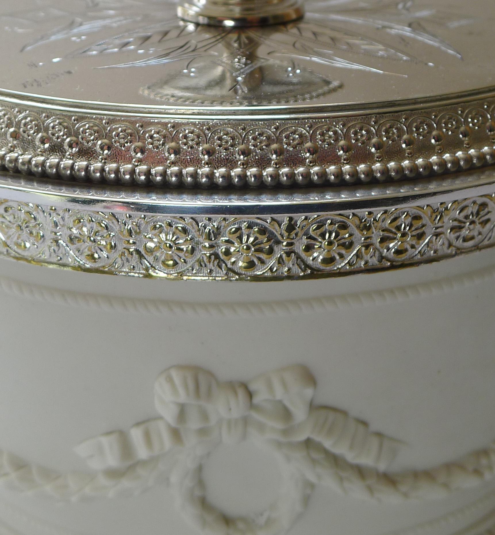 Late Victorian Rare Antique English Parian & Silver Plate Biscuit Box, c.1880
