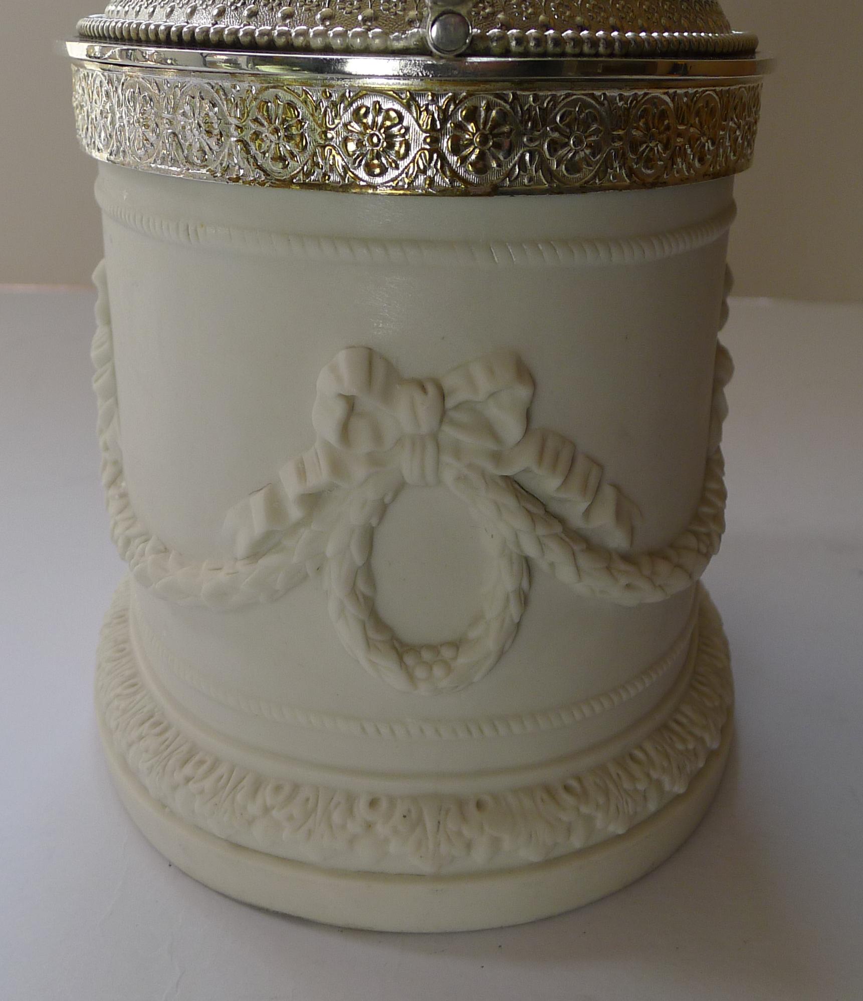 Late 19th Century Rare Antique English Parian & Silver Plate Biscuit Box, c.1880