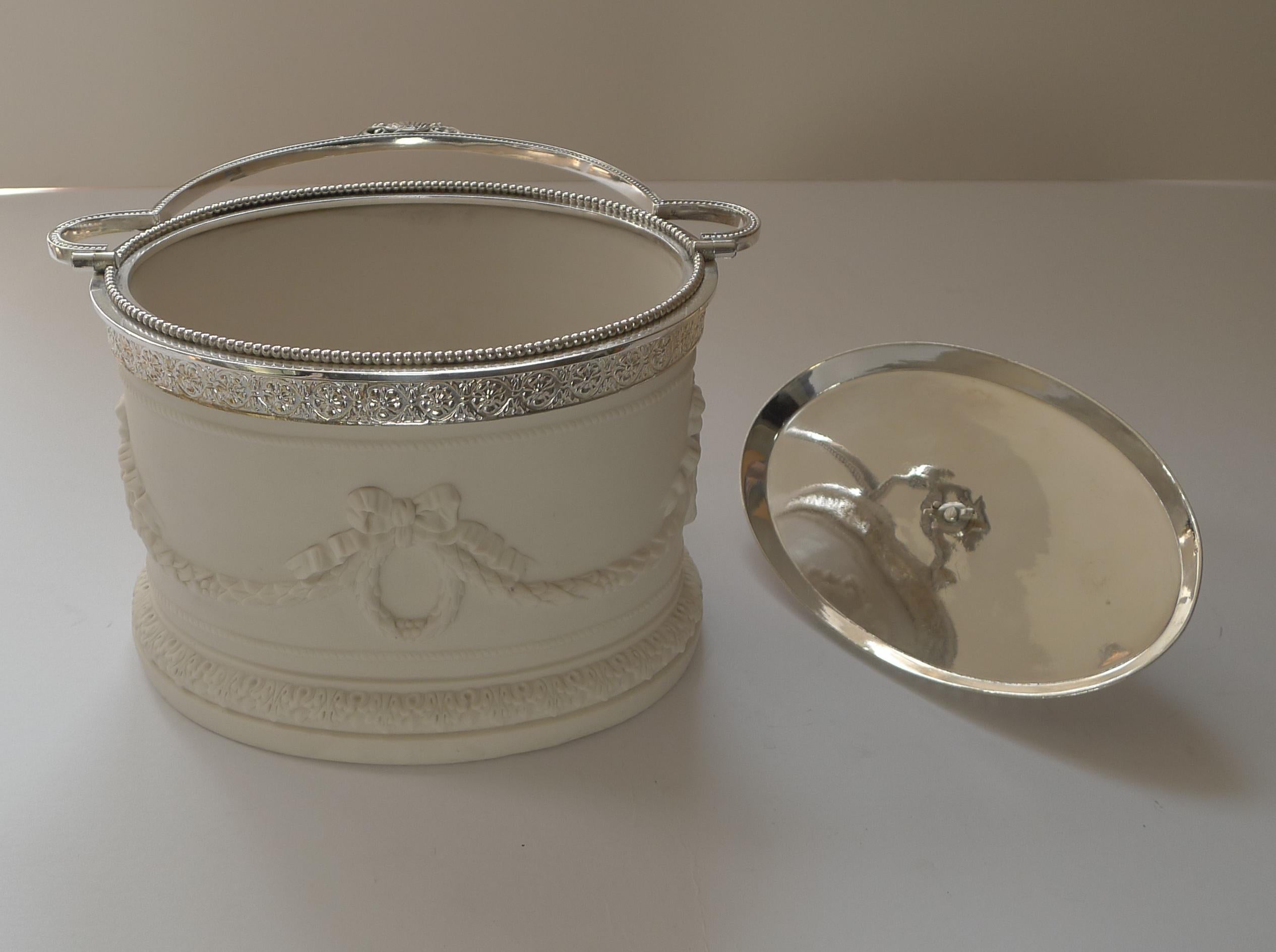 Rare Antique English Parian & Silver Plate Biscuit Box, c.1880 4