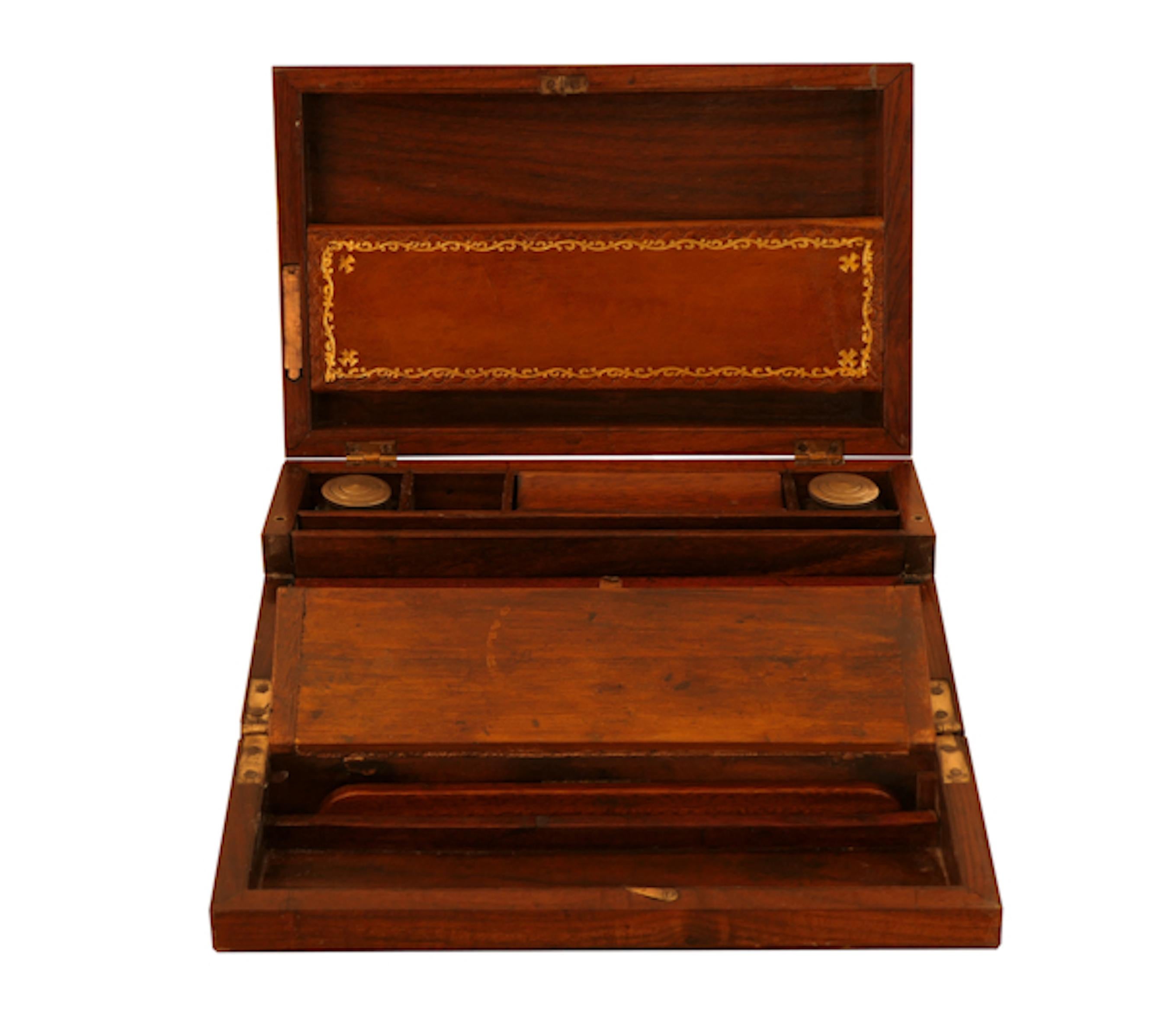 Rare Antique English Regency Brass Inlaid Mahog. Comprehensive Tri-fold Lap Desk 5