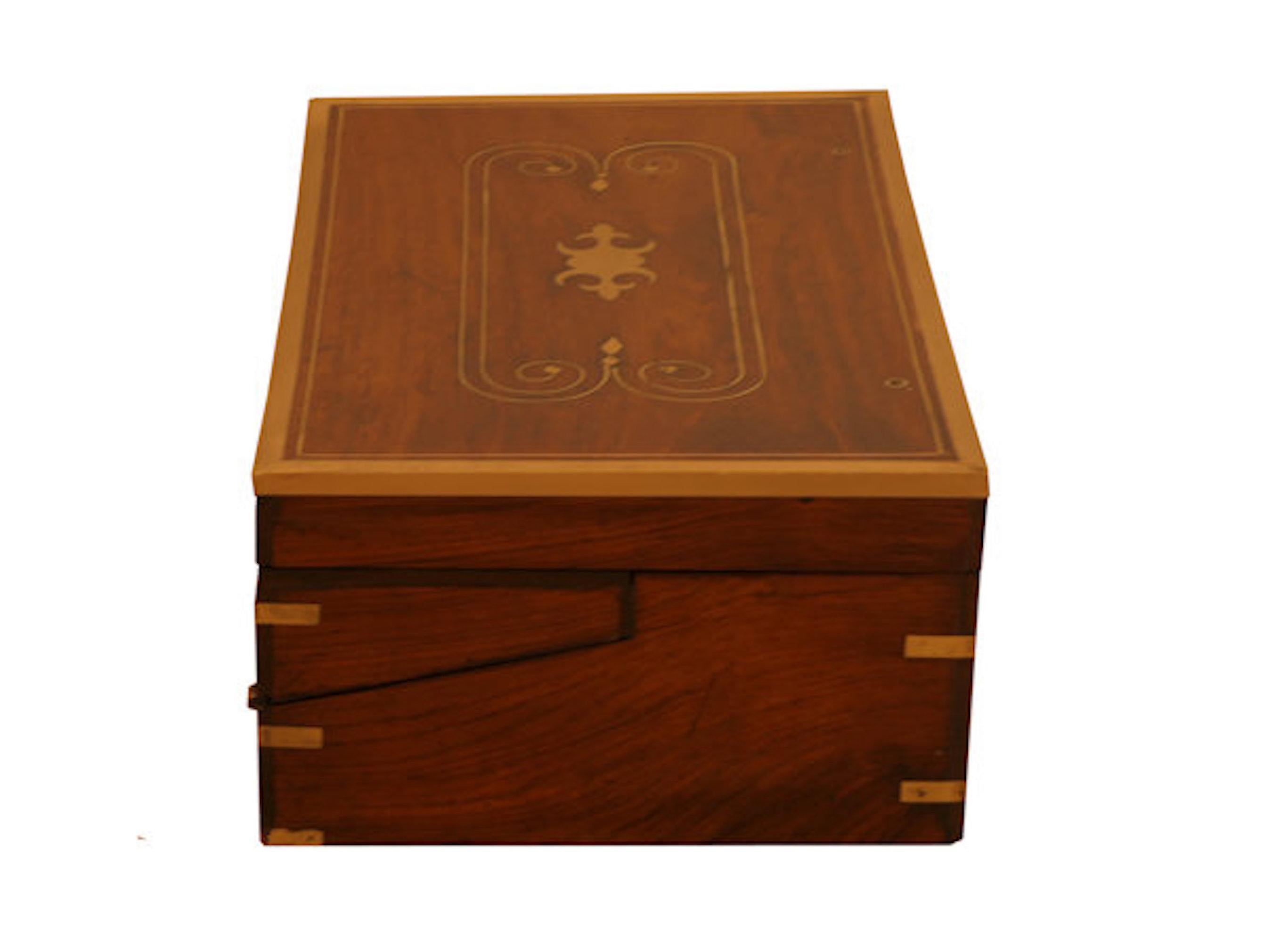 Rare Antique English Regency Brass Inlaid Mahog. Comprehensive Tri-fold Lap Desk 7
