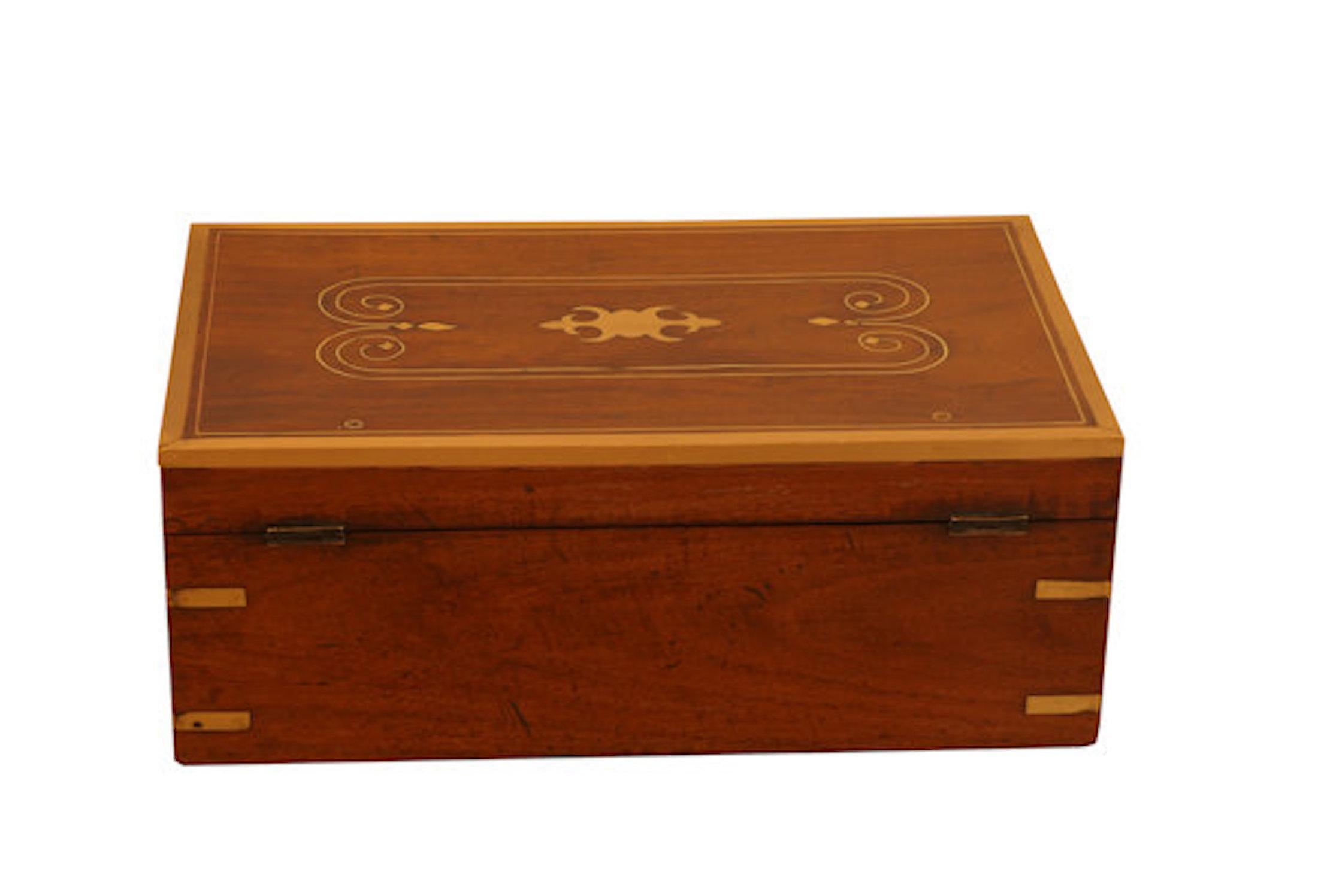 Hand-Crafted Rare Antique English Regency Brass Inlaid Mahog. Comprehensive Tri-fold Lap Desk