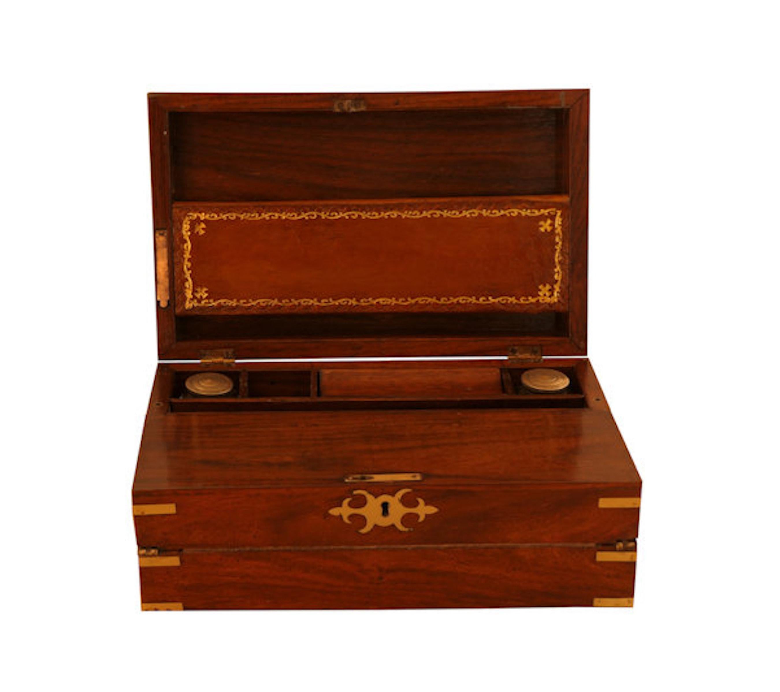 Rare Antique English Regency Brass Inlaid Mahog. Comprehensive Tri-fold Lap Desk 2