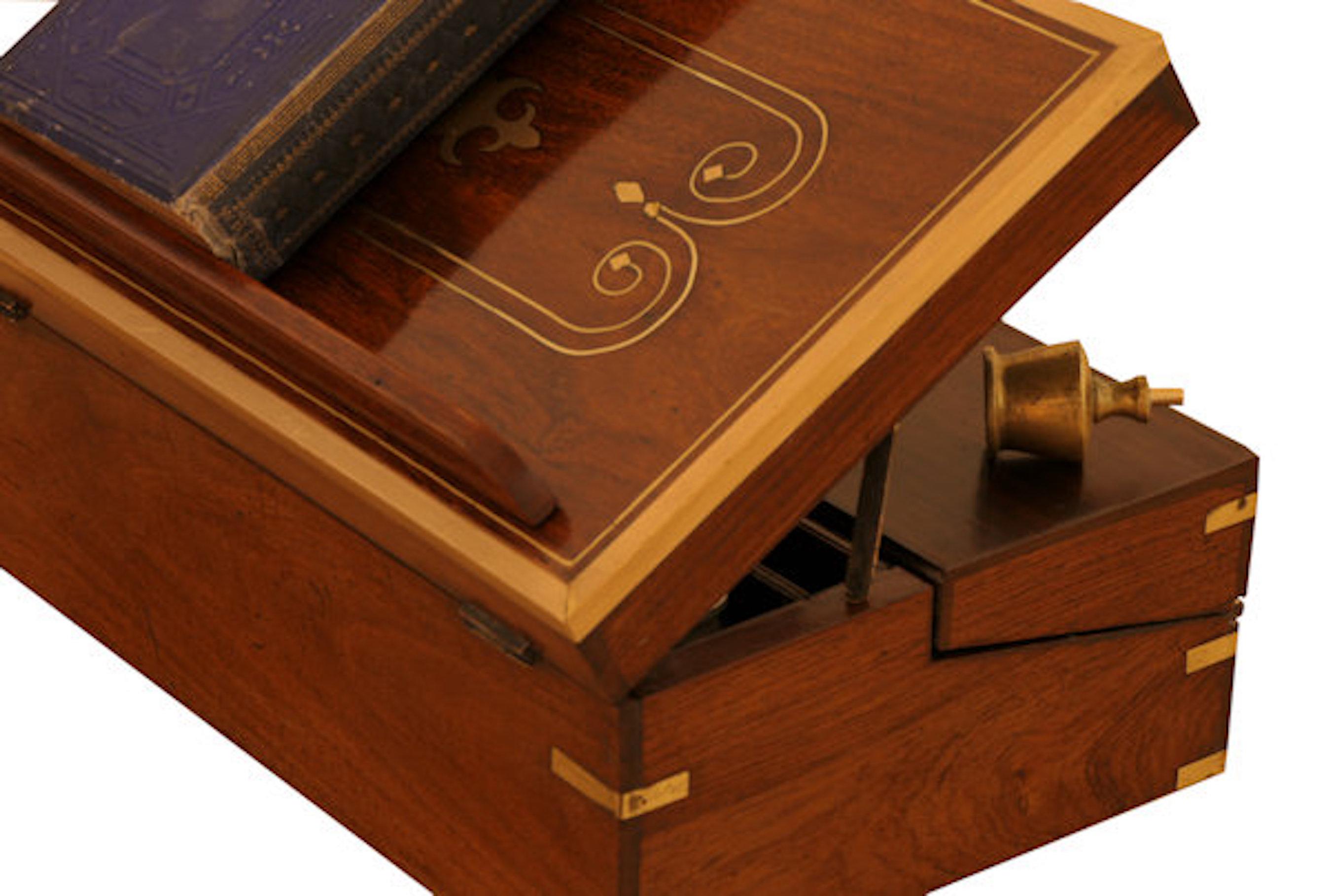 Rare Antique English Regency Brass Inlaid Mahog. Comprehensive Tri-fold Lap Desk 3