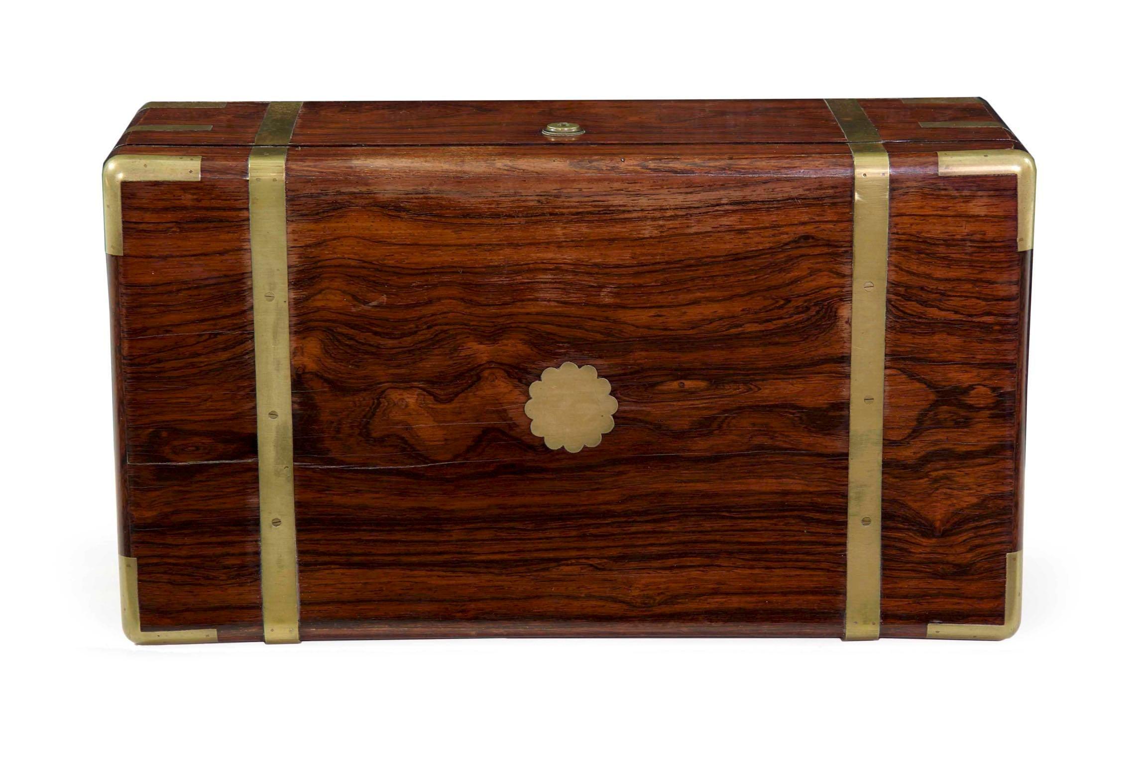 Rare Antique English Regency Rosewood & Brass Writing Slope Box Lap Desk For Sale 4