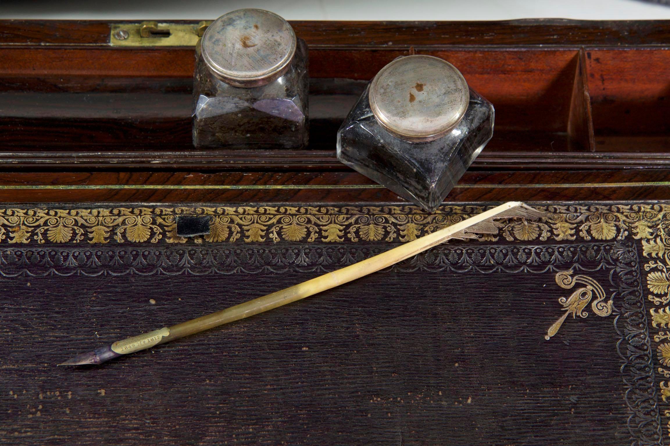 Rare Antique English Regency Rosewood & Brass Writing Slope Box Lap Desk For Sale 3